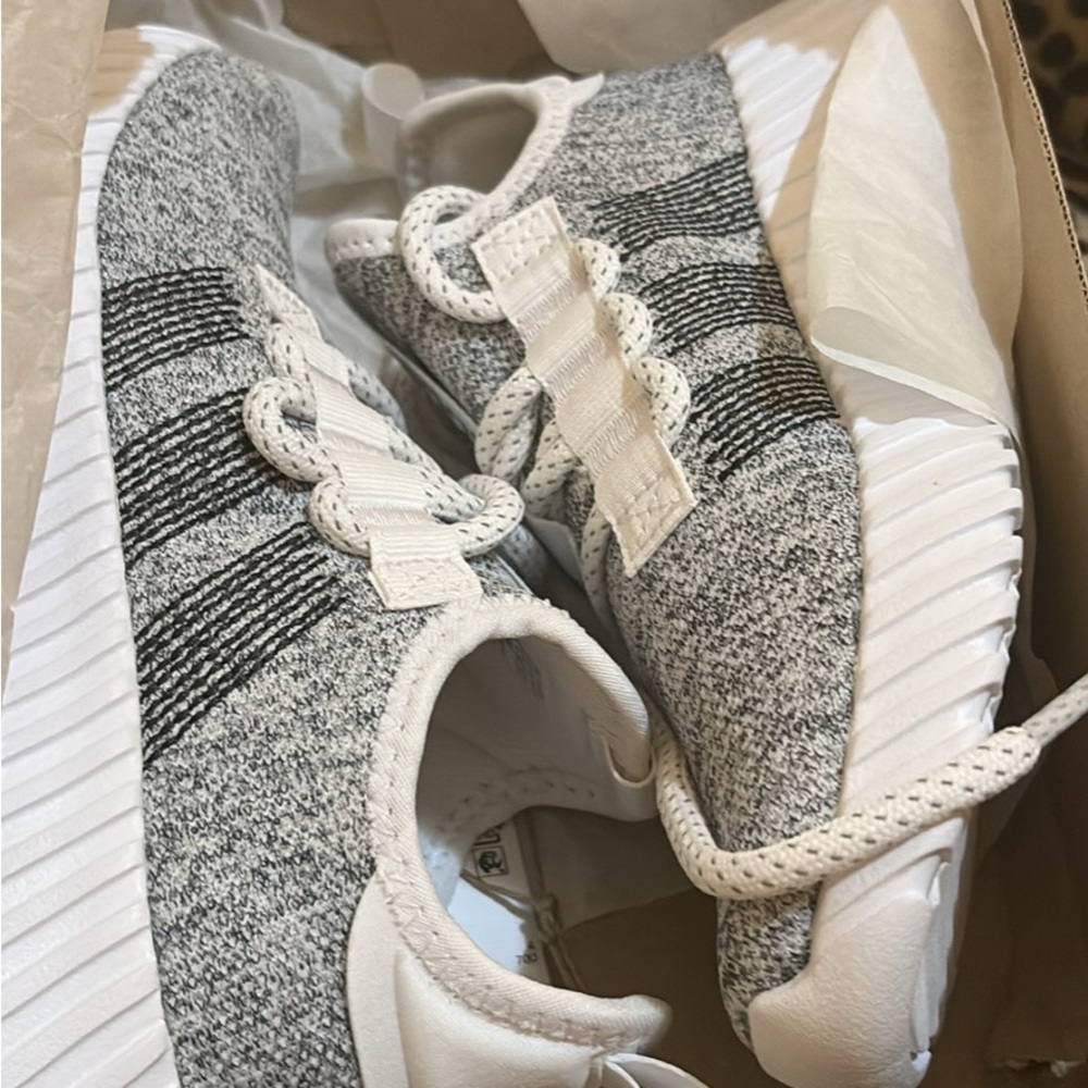 Gray and White Knit Sneakers